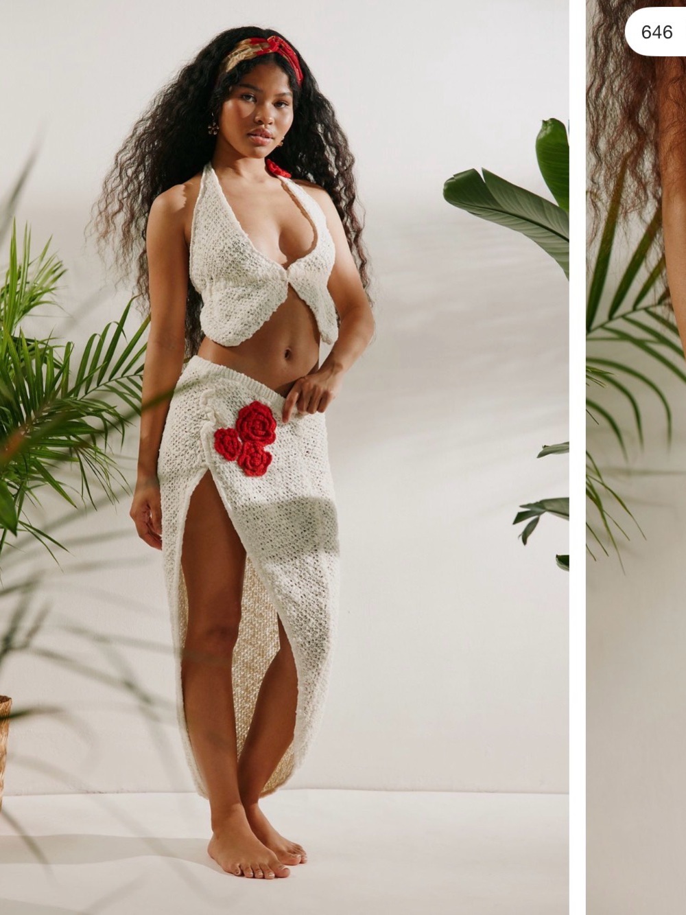 Urban outfitters Crochet Two-Piece Set with Red Rose Detail